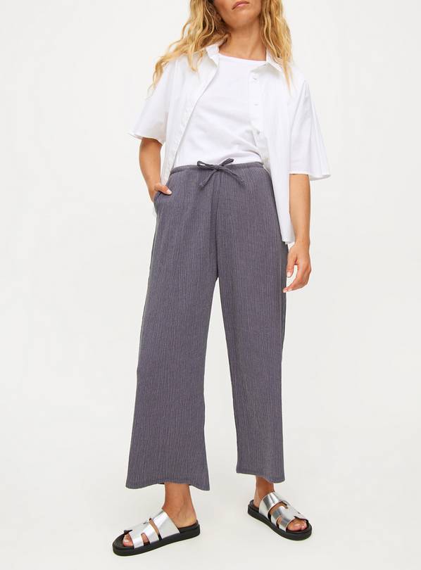 Grey Crinkle Wide Leg Cropped Coord Trousers  8