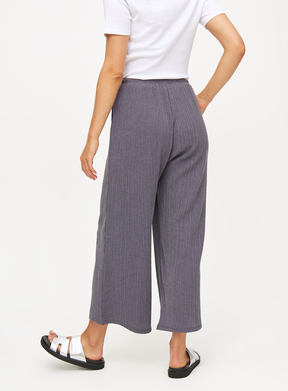Grey Crinkle Wide Leg Cropped Coord Trousers  10 - Image 4 thumbnail