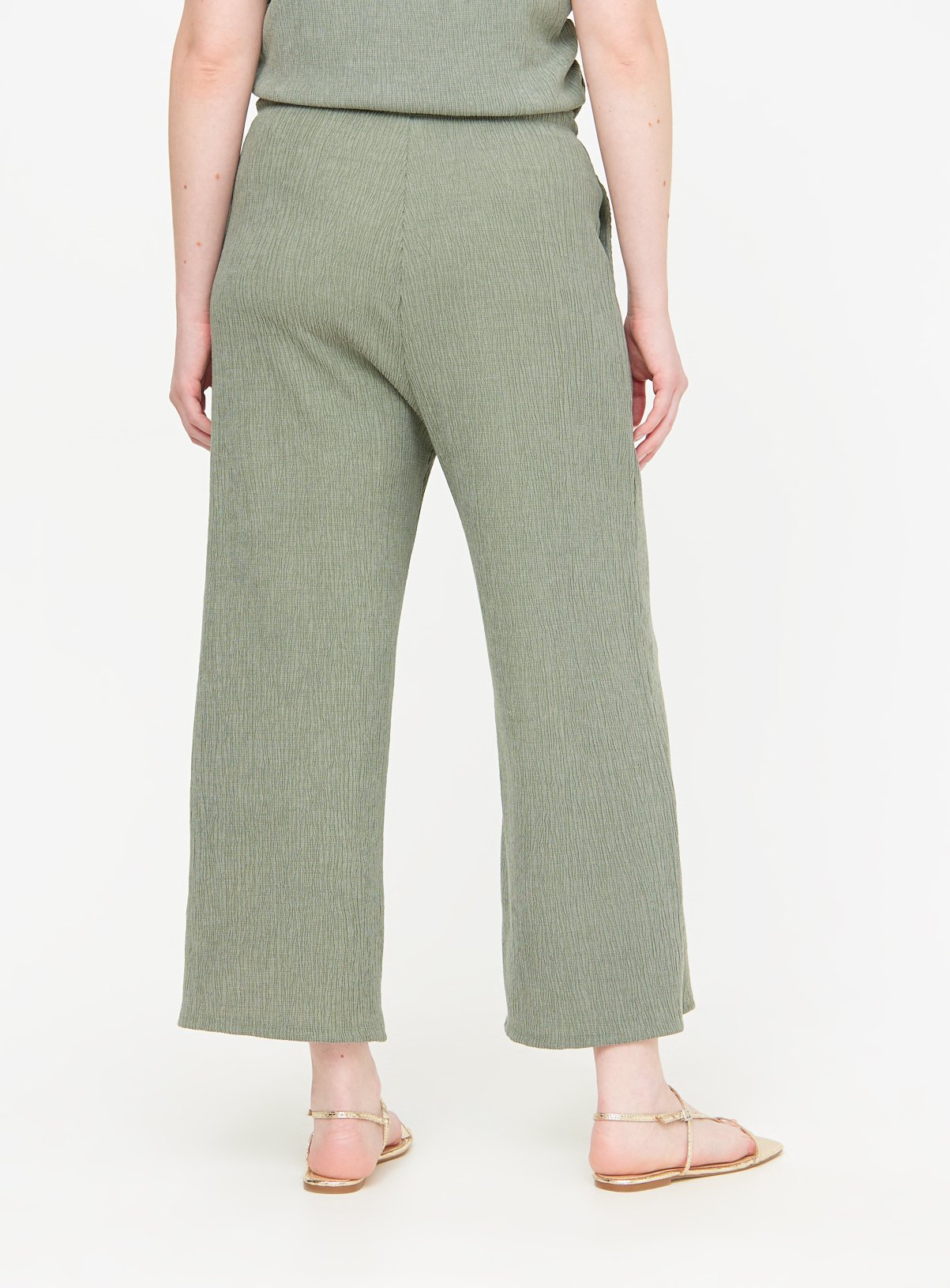 Khaki Crinkle Wide Leg Cropped Coord Trousers  8 - Image 4 thumbnail