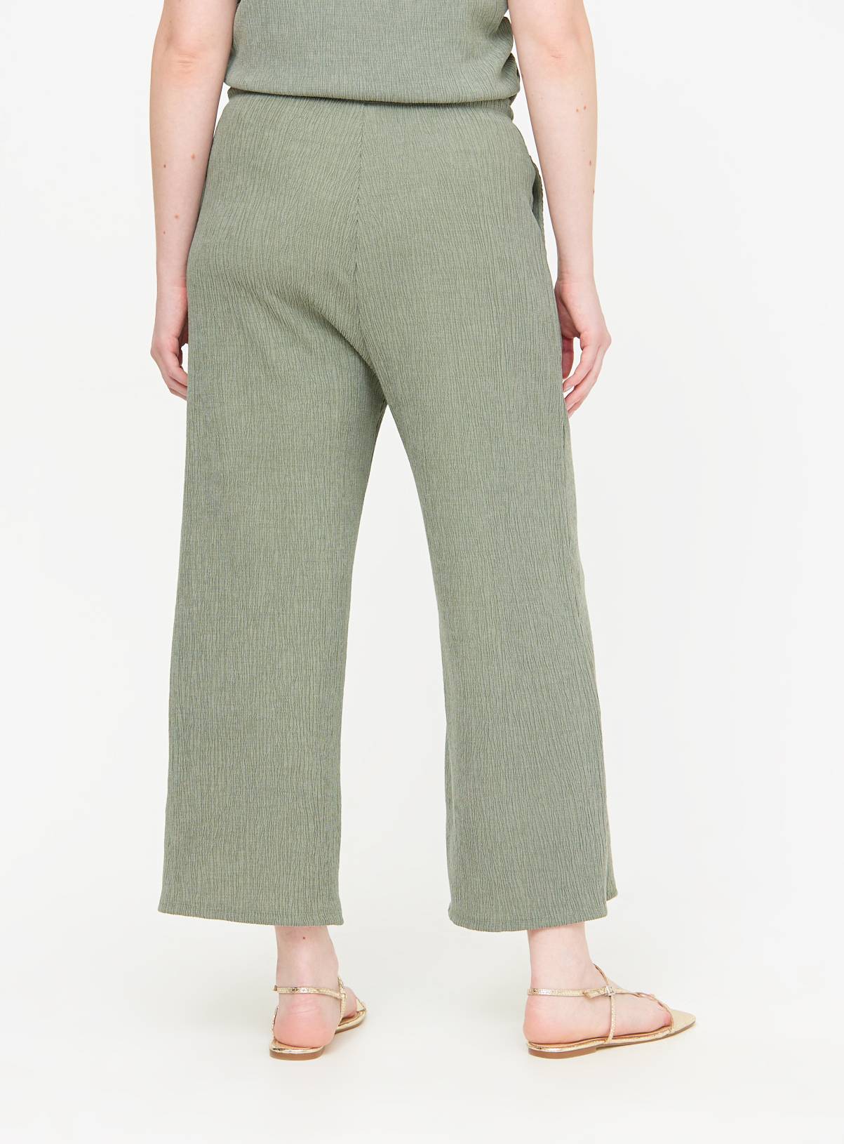 Khaki Crinkle Wide Leg Cropped Coord Trousers  8 - Image 4