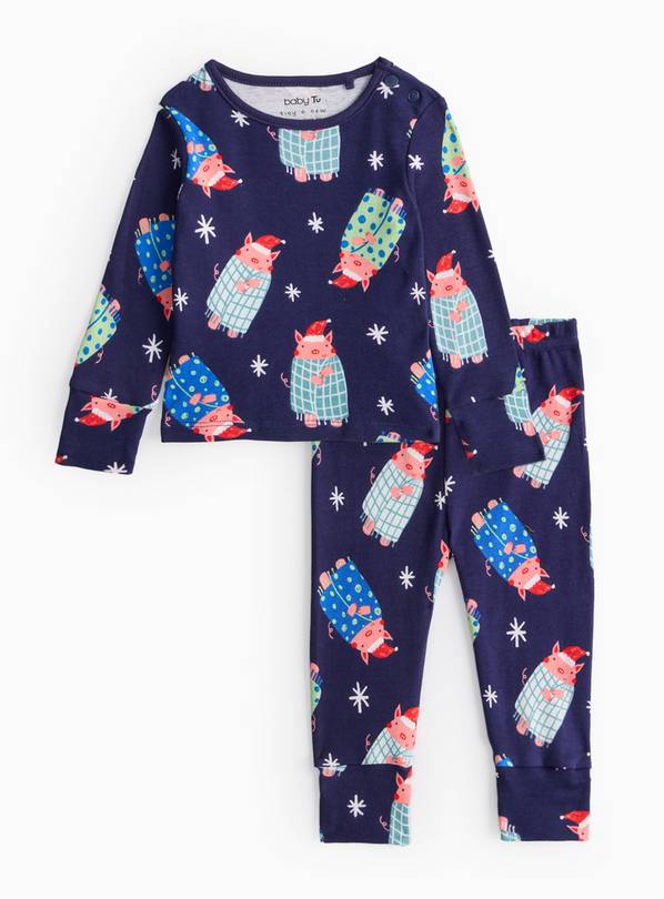 Matching Family Baby Christmas Pigs In Blankets Printed Pyjamas Up to 1 mth