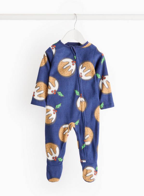 Buy Christmas Pudding Printed Fleece Sleepsuit Up to 3 mths