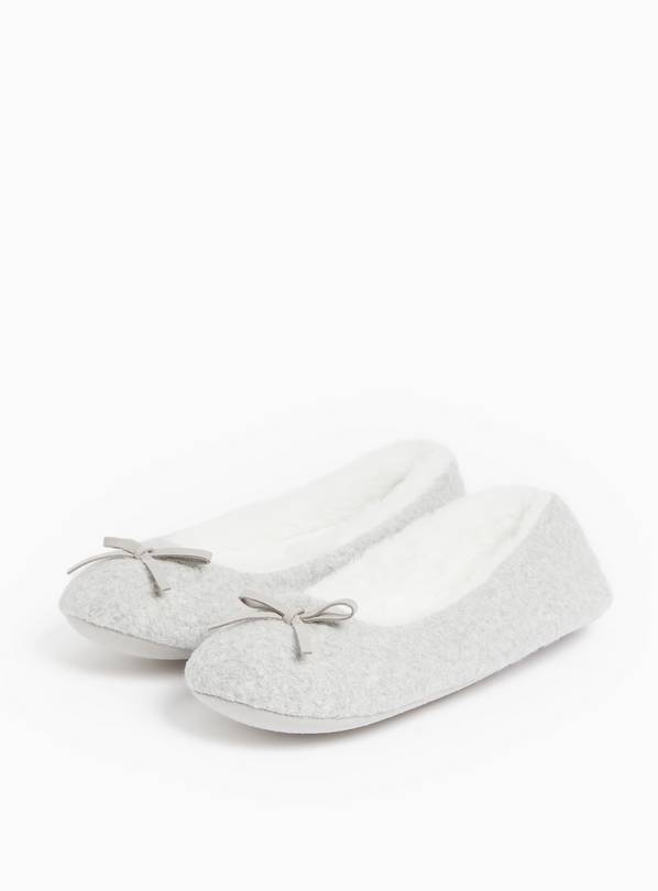 Felt Grey Faux Fur Lined Ballerina Slippers 4