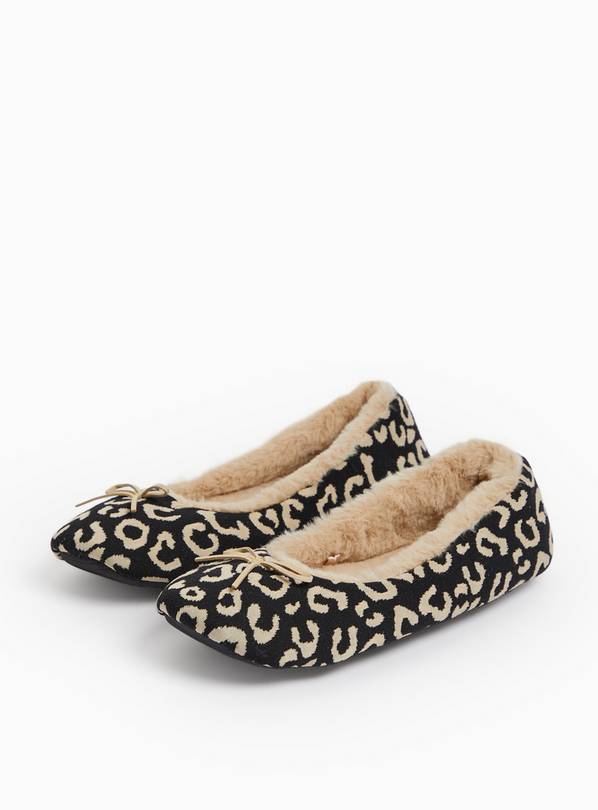 Leopard Print Faux Fur Lined Ballerina Slippers 7