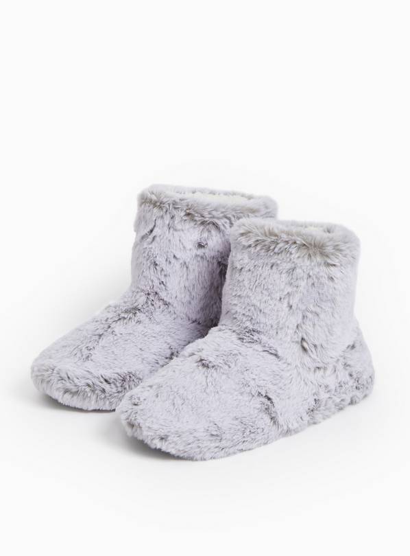 Grey Faux Fur Fleece Lined Slipper Boots L