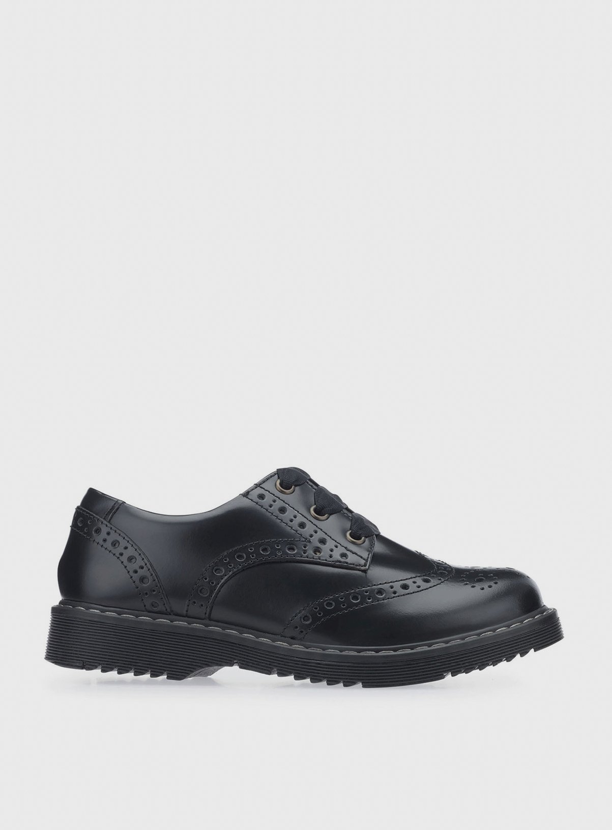 Black START-RITE Impulsive Brogue Black Leather Lave Up School Shoes - Start-Rite by Sainsbury's