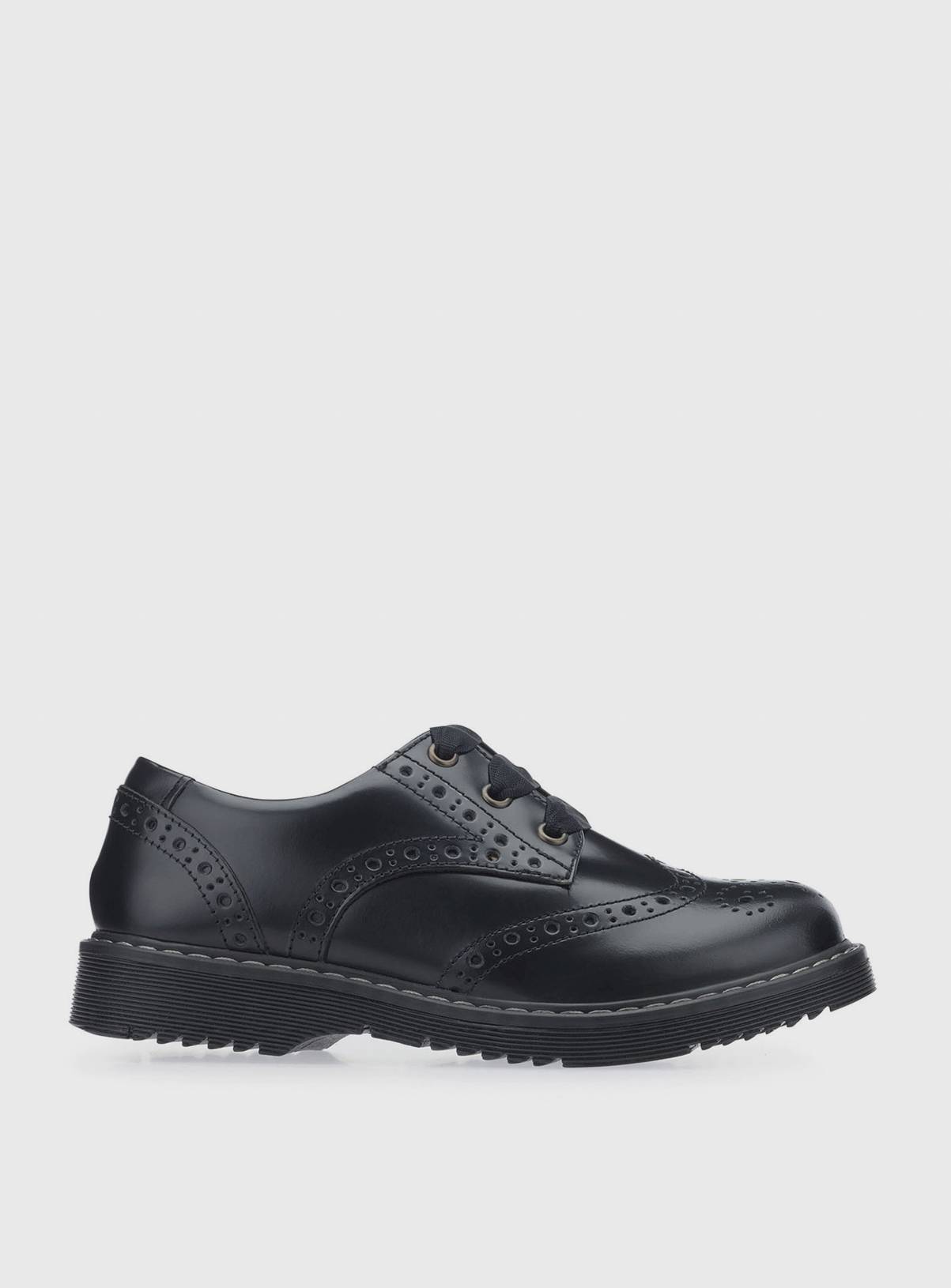START-RITE Impulsive Brogue Black Leather Lave Up School Shoes 5.5 - Image 1