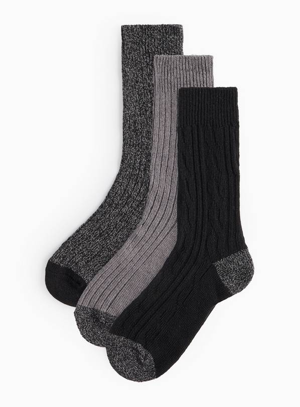 Grey Thermal Boot Socks 3 Pack 6-8.5