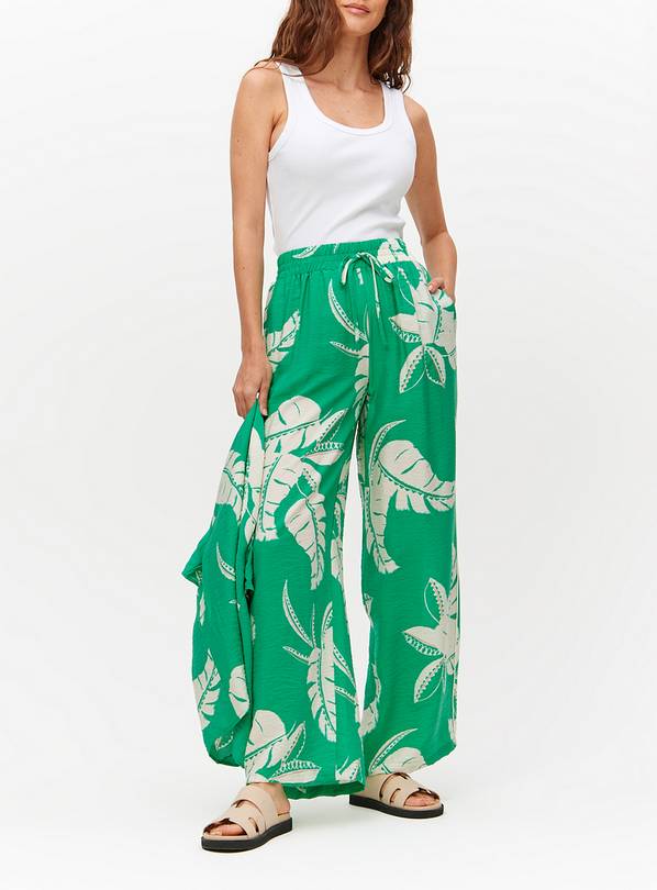 Green Coord Leaf Print Wide Leg Trousers 10