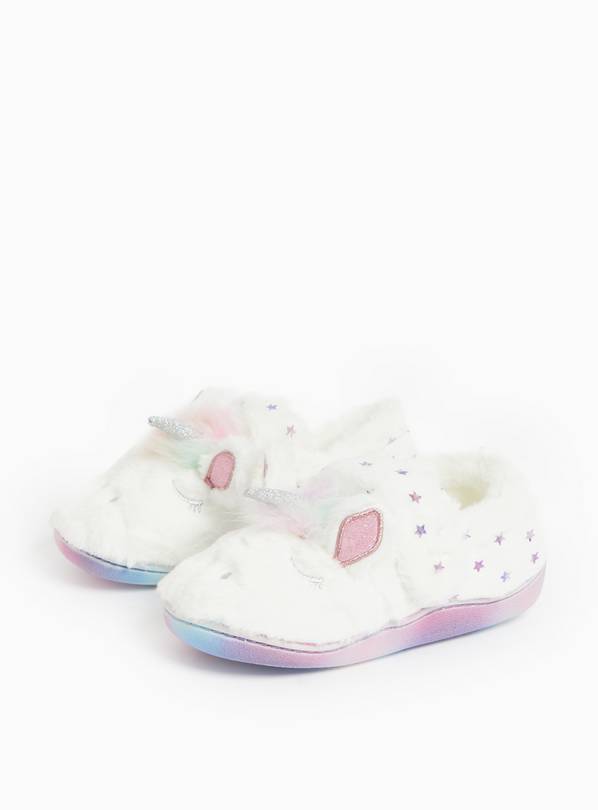 Cream Unicorn Fleece Lined Cupsole Slippers 10-11 Infant