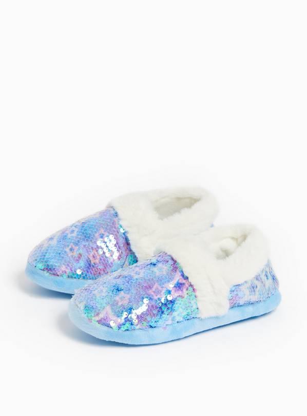 Iridescent Blue Sequin Faux Fur Lined Full Slippers 10-11 Infant