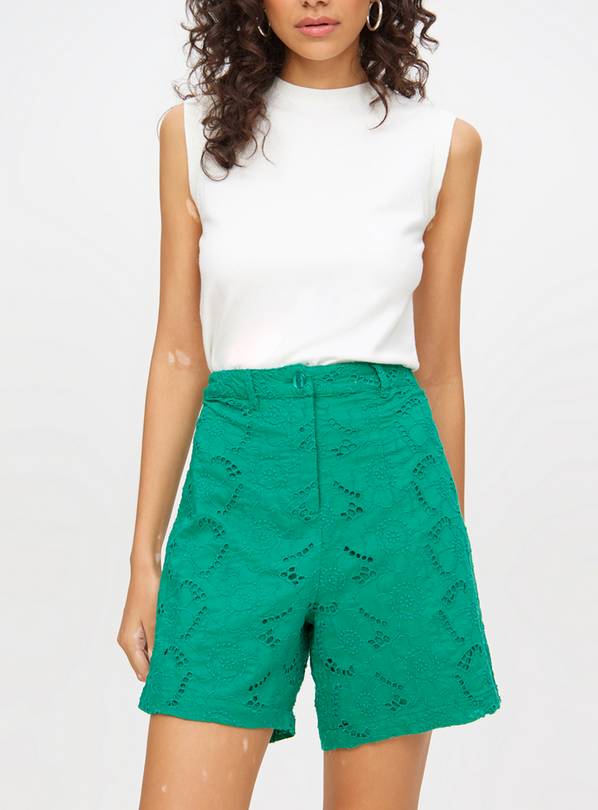 Green Broderie High Waisted Coord Shorts 10