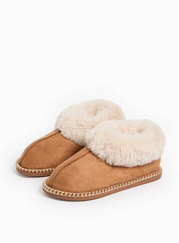 Tan Suede Stitch Detail Slipper Boots L