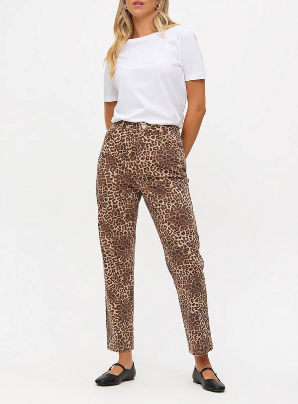 Brown Leopard Print Relaxed Straight Leg Denim Jeans 10S