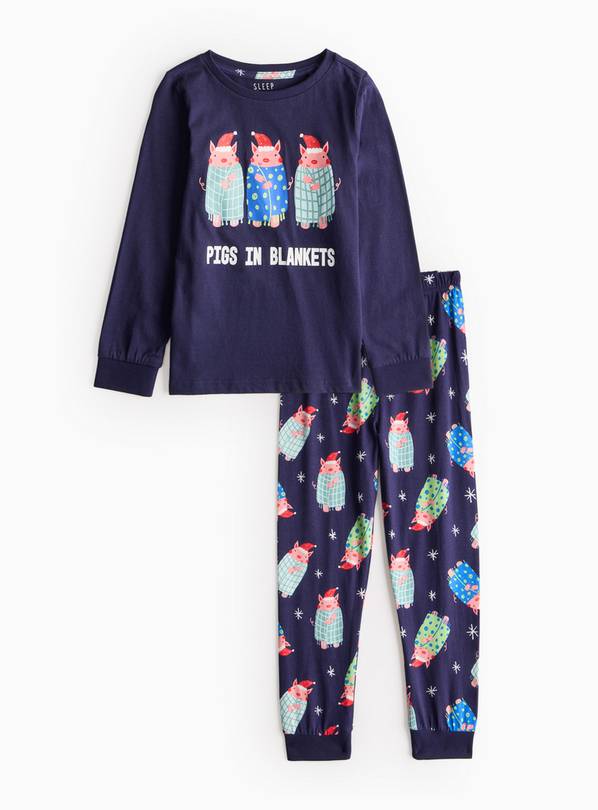 Matching Family Kids' Christmas Pigs In Blankets Printed Pyjamas  1-1.5 years