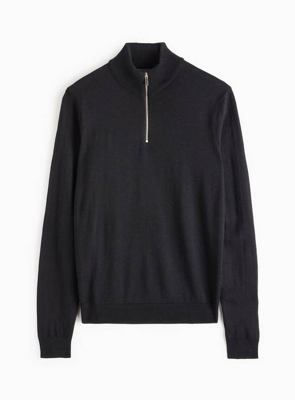 Black Merino Wool Blend Quarter-Zip Jumper XL