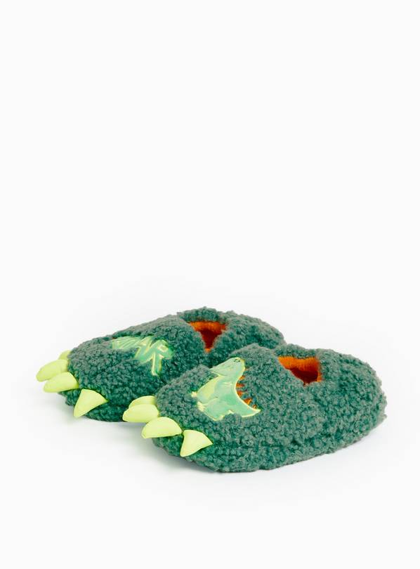 Novelty Green Dinosaur Borg Fleece Slippers 11 Infant