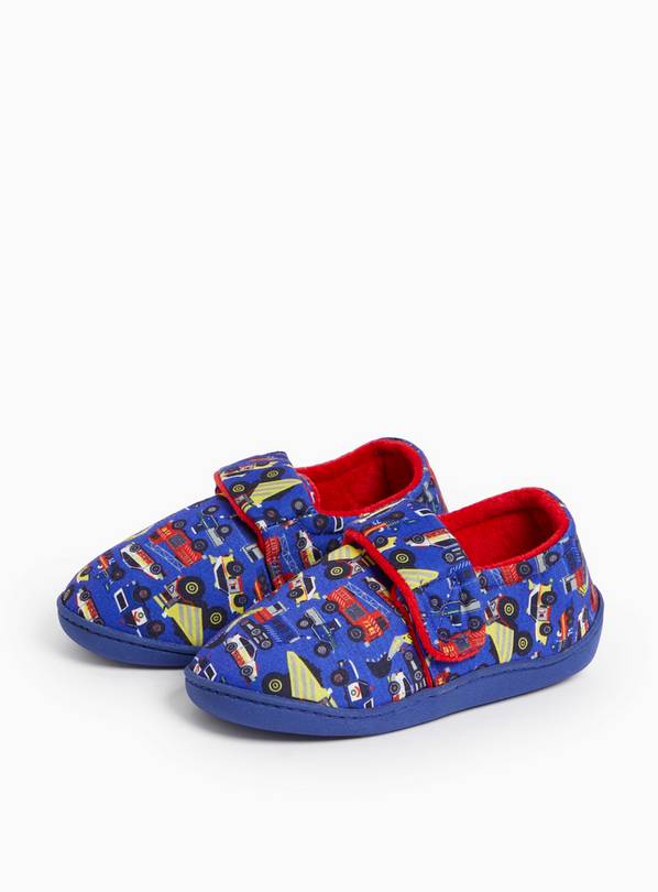 Blue Vehicle Print Fleece Lined Cupsole Slippers 10-11 Infant