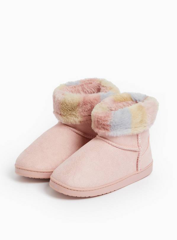 Pink Suede Faux Fur Rainbow Design Slipper Boots 10-11 Infant