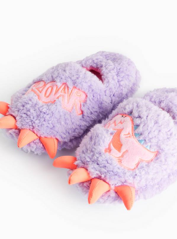 Novelty Lilac Dinosaur Borg Fleece Slippers 10-11 Infant