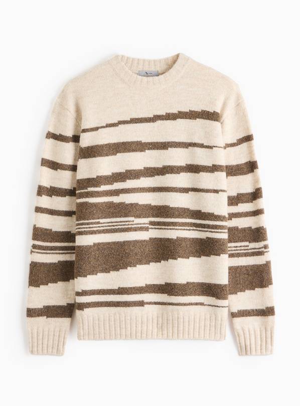 Cream Abstract Striped Crew Neck Jumper XXL