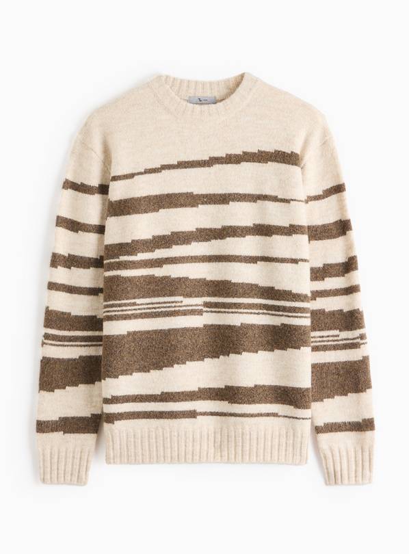 Cream Abstract Striped Crew Neck Jumper M