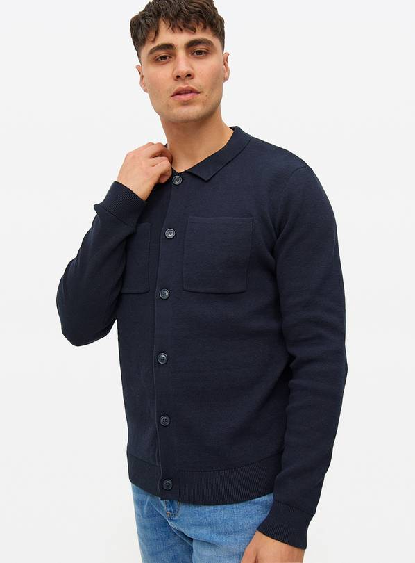 Navy Button Through Polo Jumper L