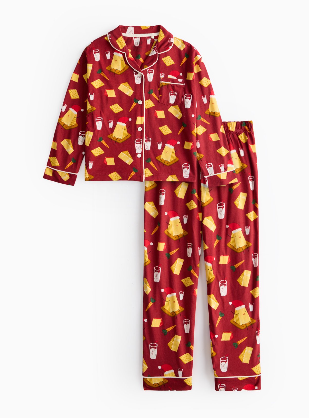 Tu Matching Family Kids' Christmas Cheese & Crackers Print Traditional Pyjamas 14-15 Years Red female