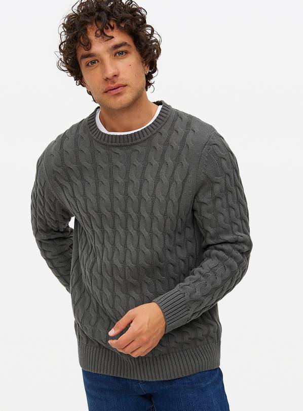 Charcoal Cable Knit Crew Neck Jumper M