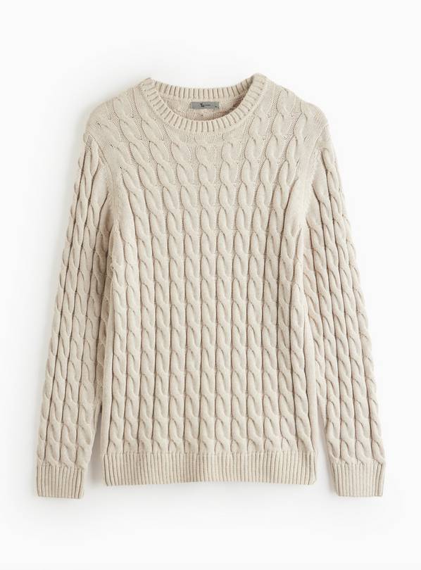 Oatmeal Cable Knit Crew Neck Jumper L