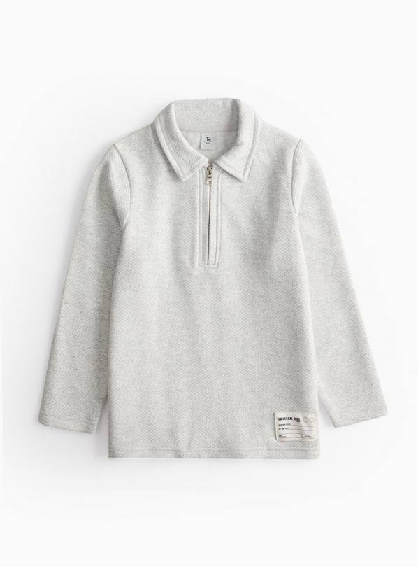 Grey Textured Long Sleeve Polo Top  9 years