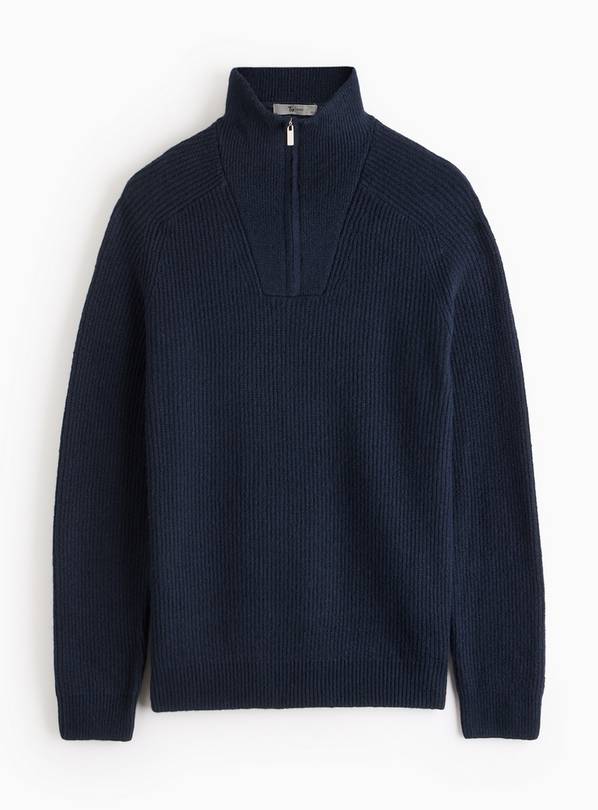 Navy Zip Funnel Neck Knitted Jumper L