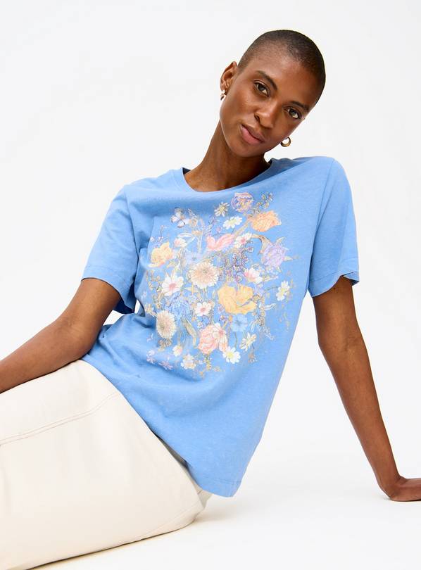 Blue Washed Floral Graphic T-Shirt 22