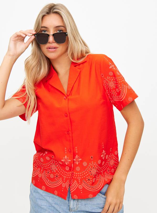 Red Broderie Detail Short Sleeve Shirt 10