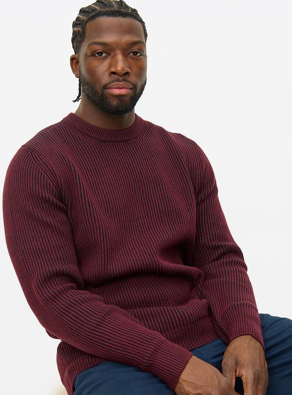 Burgundy Plait Knit Crew Neck Jumper  S