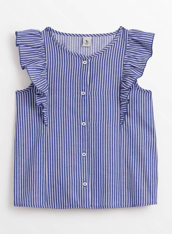 Navy Stripe Woven Frill Blouse 1-2 years