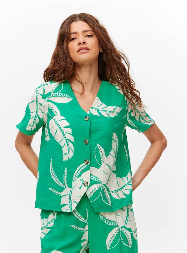 Green Coord Leaf Print Short Sleeve Blouse 22