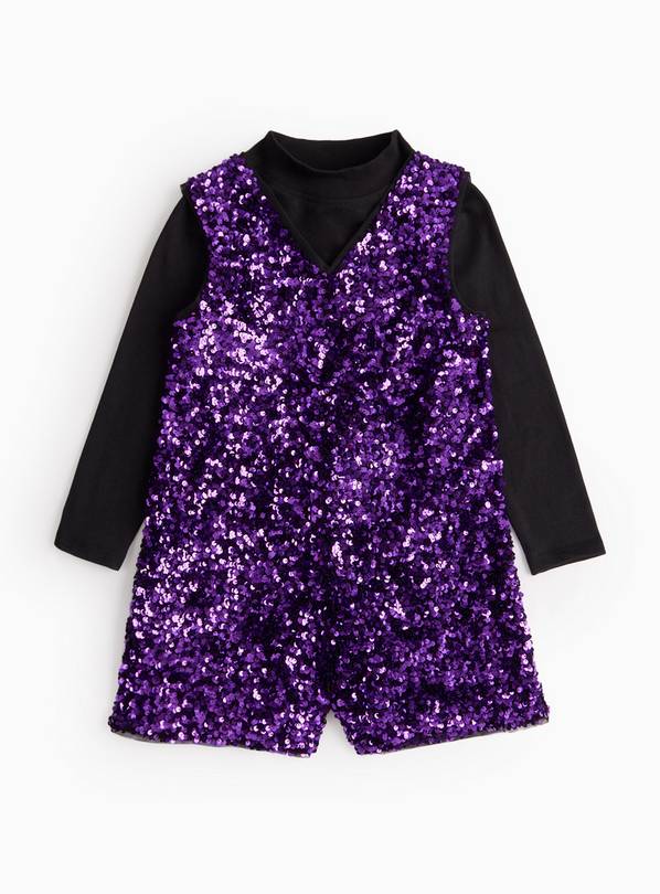 Black Top & Purple Sequin Embellished Playsuit Set  9 years