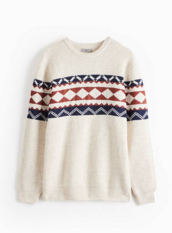 Neutral Crew Neck Fair Isle Jumper XL