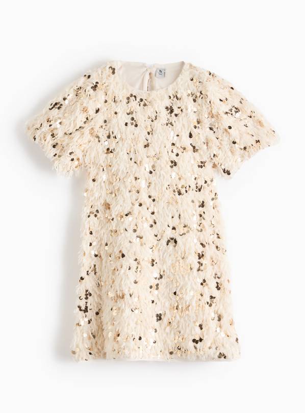 Cream Fluffy Sequin Shift Dress 10 years