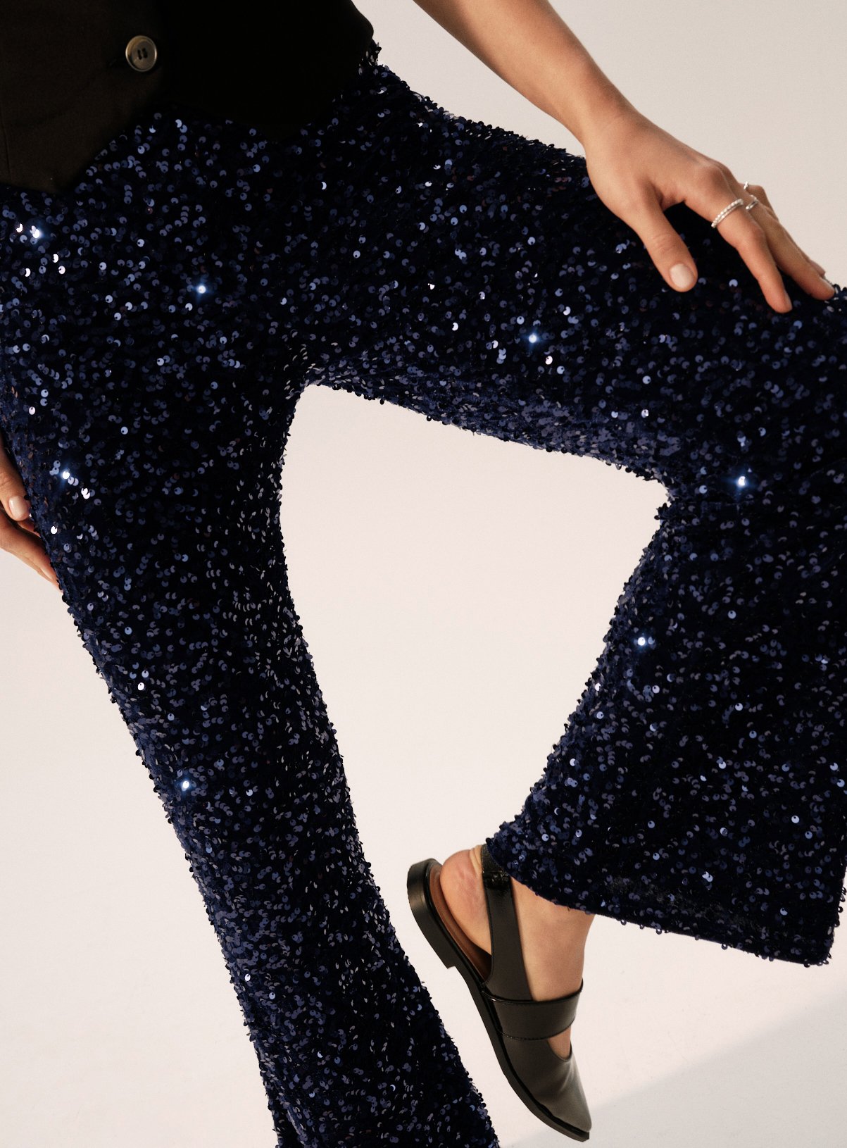 Navy Sequin Embellished Flared Trousers 8R - Image 3 thumbnail