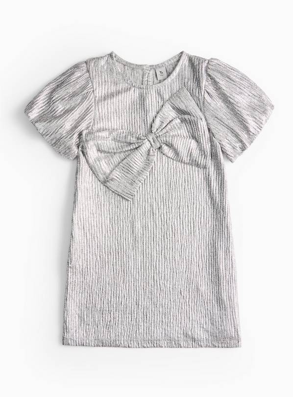 Metallic Silver Bow Party Dress 2-3 years