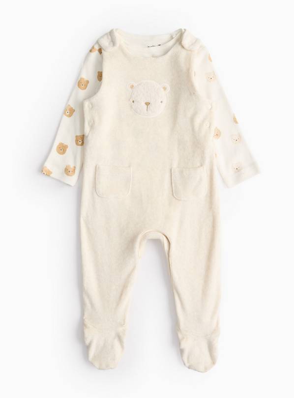 Cream Bear Print Bodysuit & Dungarees Set 6-9 months