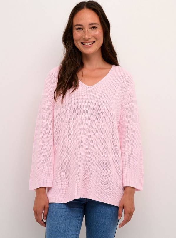 KAFFE Merian V Neck Cropped Sleeve Pullover Pink XS