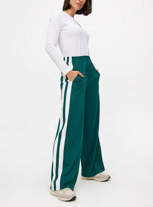 Teal & Cream Tricot Stripe  Wide Leg Joggers S