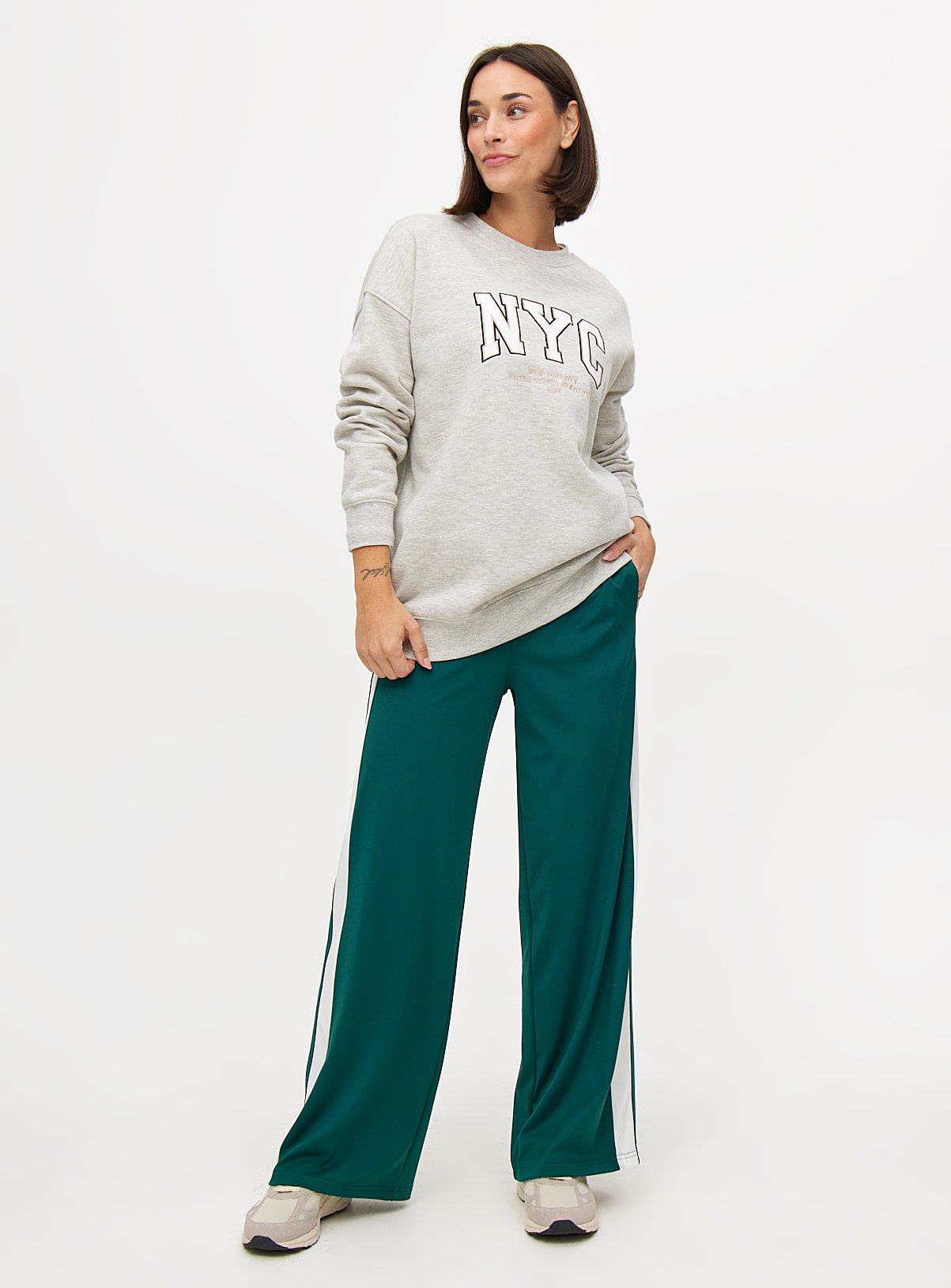 Teal & Cream Tricot Stripe  Wide Leg Joggers S - Image 2 thumbnail