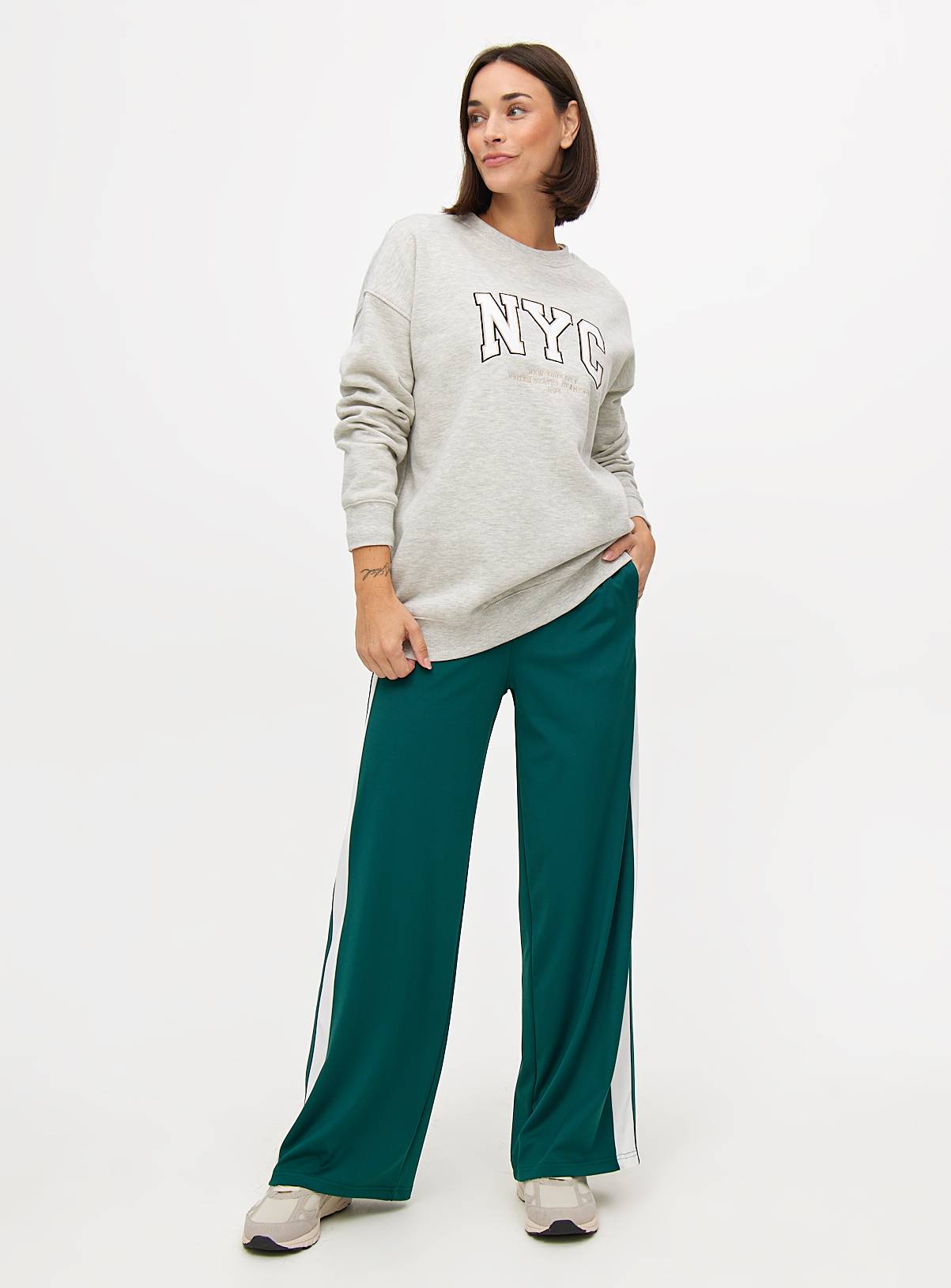 Teal & Cream Tricot Stripe  Wide Leg Joggers S - Image 2