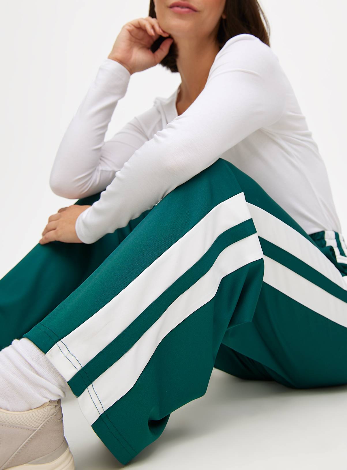 Teal & Cream Tricot Stripe  Wide Leg Joggers S - Image 3