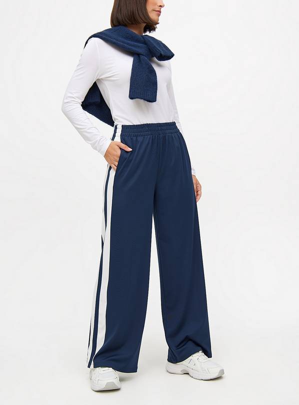 Navy & Cream Tricot Stripe Wide Leg Joggers L