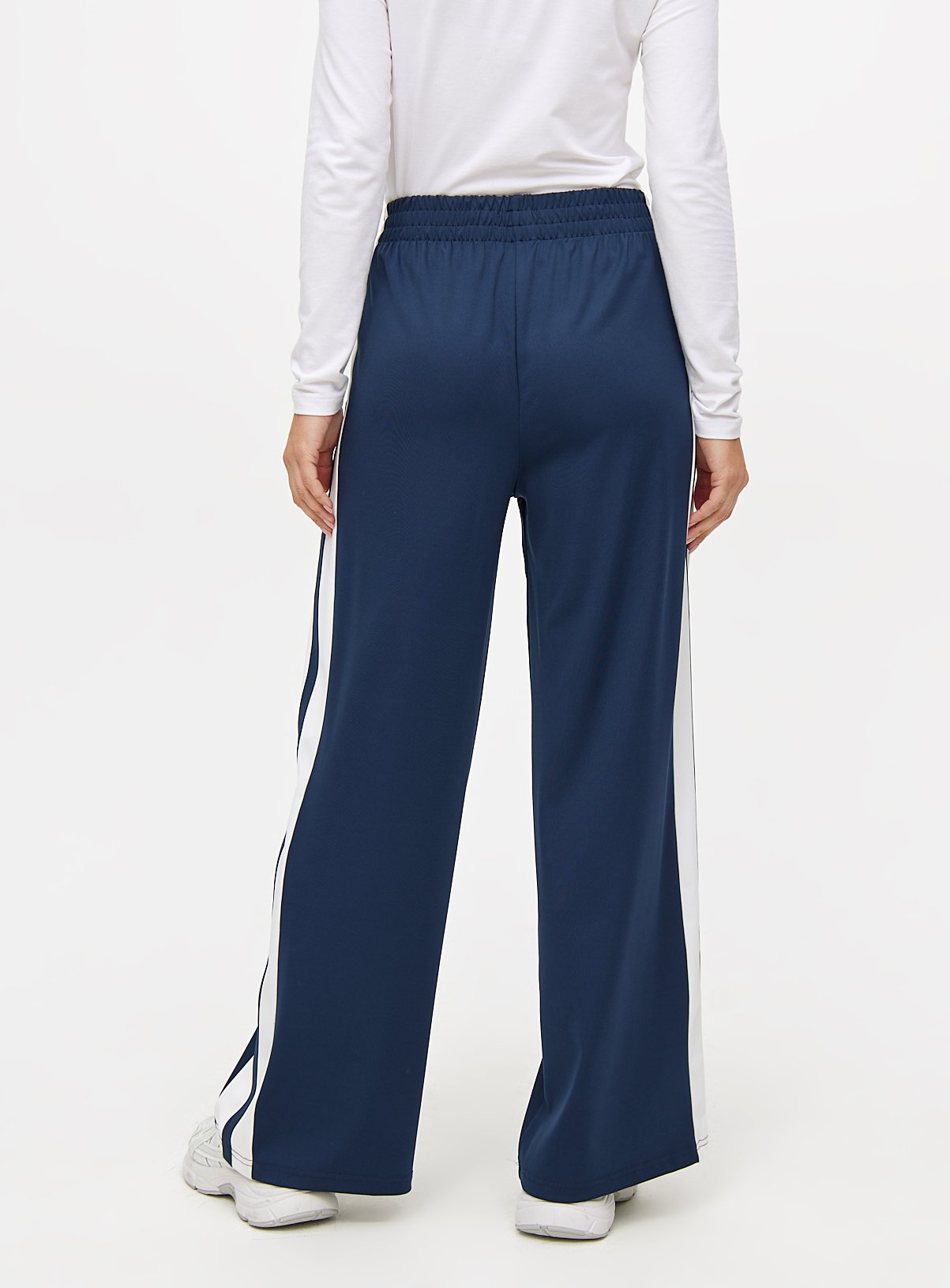 Navy & Cream Tricot Stripe Wide Leg Joggers L - Image 4 thumbnail